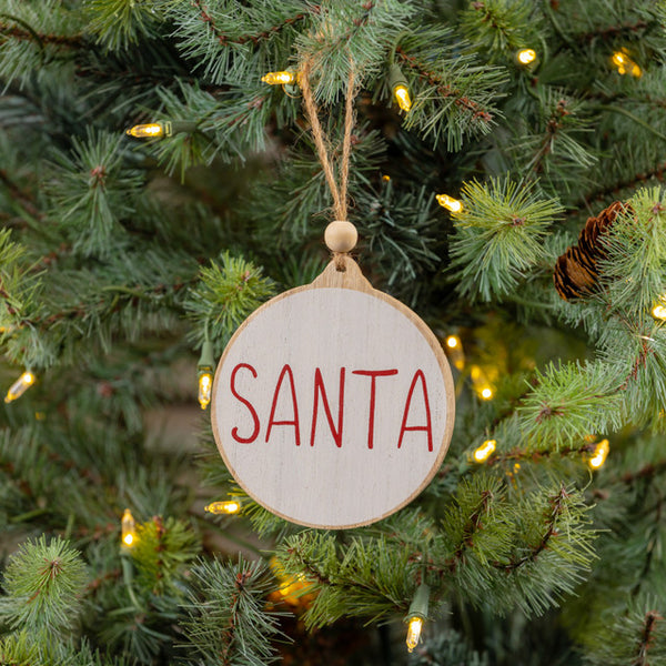 WHITE SANTA WOOD ORNAMENT