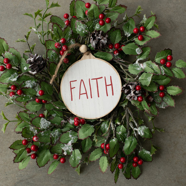 WHITE FAITH WOOD ORNAMENT