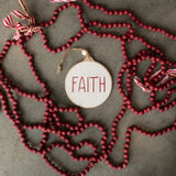 WHITE FAITH WOOD ORNAMENT