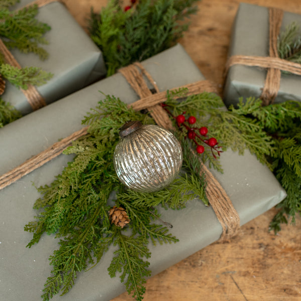 3" RIBBED SILVER KUGEL ORNAMENT