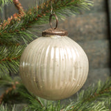 4" RIBBED WHITE KUGEL ORNAMENT