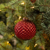 4" RED TEXTURED KUGEL ORNAMENT