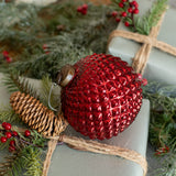 4" RED TEXTURED KUGEL ORNAMENT