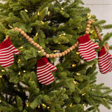 9' WOODEN BEAD W/ KNIT RED AND WHITE MITTEN GARLAND