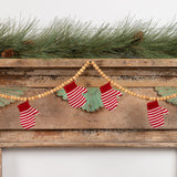 9' WOODEN BEAD W/ KNIT RED AND WHITE MITTEN GARLAND