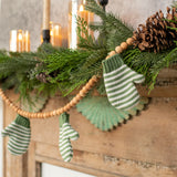 9' WOODEN BEAD WITH KNIT GREEN AND WHITE MITTEN GARLAND