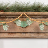 9' WOODEN BEAD WITH KNIT GREEN AND WHITE MITTEN GARLAND