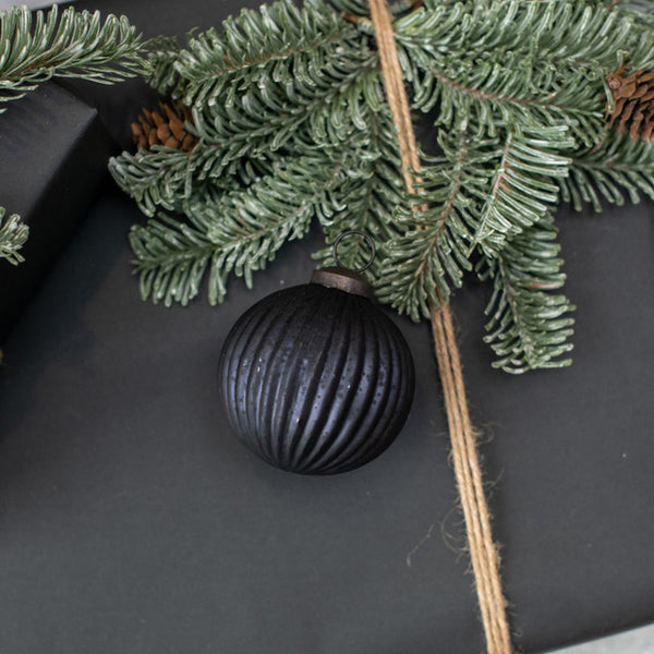 3" BLACK RIBBED KUGEL ORNAMENT