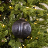 4" BLACK RIBBED KUGEL ORNAMENT