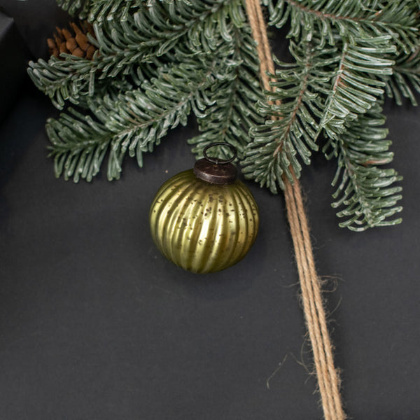 2" OLIVE GREEN RIBBED KUGEL ORNAMENT