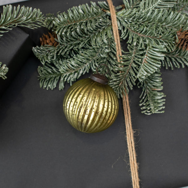 3" OLIVE GREEN RIBBED KUGEL ORNAMENT