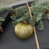 4" OLIVE GREEN RIBBED KUGEL ORNAMENT