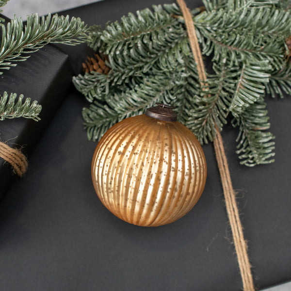 4" CHAMPAGNE RIBBED KUGEL ORNAMENT