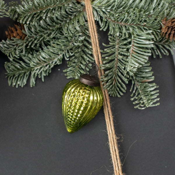 3" GREEN TEXTURED TEARDROP KUGEL ORNAMENT