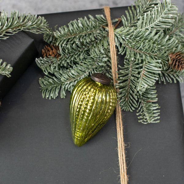 4" GREEN TEXTURED TEARDROP KUGEL ORNAMENT