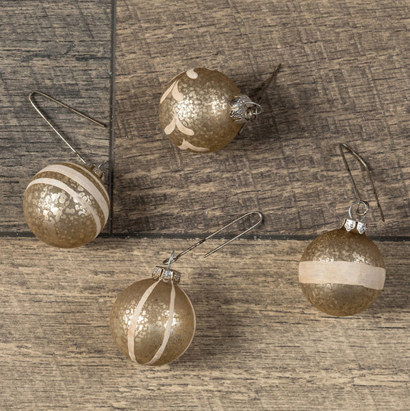 SET/ 4 VINTAGE CHAMPAGNE BALL ORNAMENTS