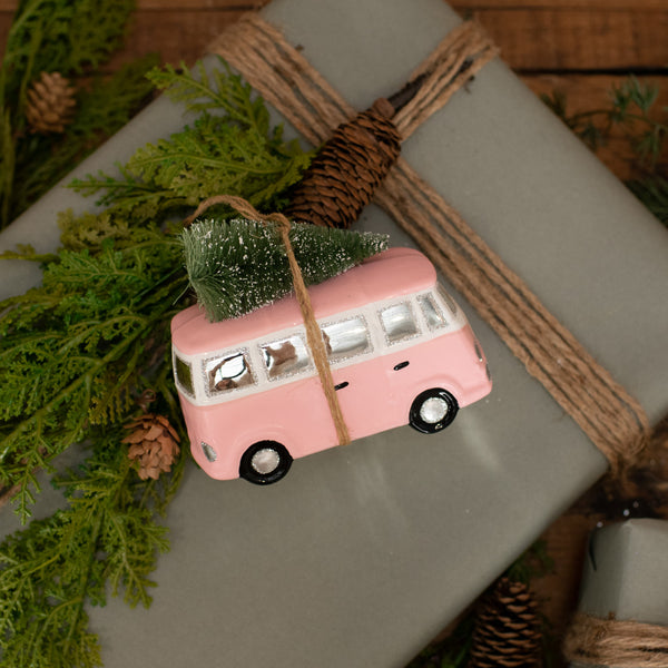 PINK VAN W/ CHRISTMAS TREE ORNAMENT