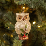 MERCURY GLASS OWL W/ HOLLY ORNAMENT