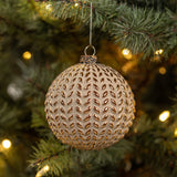 4" TAUPE & GOLD BRAIDED BALL ORNAMENT