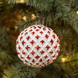 4" WHITE & RED TEXTURED BALL ORNAMENT