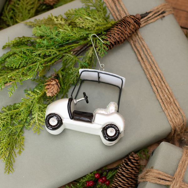 WHITE GOLF CART ORNAMENT