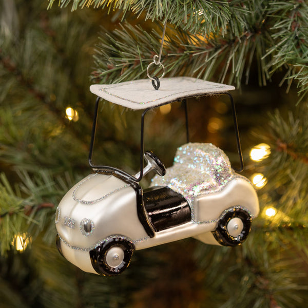 WHITE GOLF CART ORNAMENT