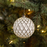 4" WHITE & SILVER WAFFLE BALL ORNAMENT