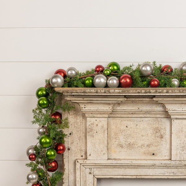 6' RED, GREEN & SILVER BALL GARLAND W/ 2.75" BALL