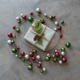 72" RED, GREEN & SILVER BALL GARLAND W/ 2" BALL