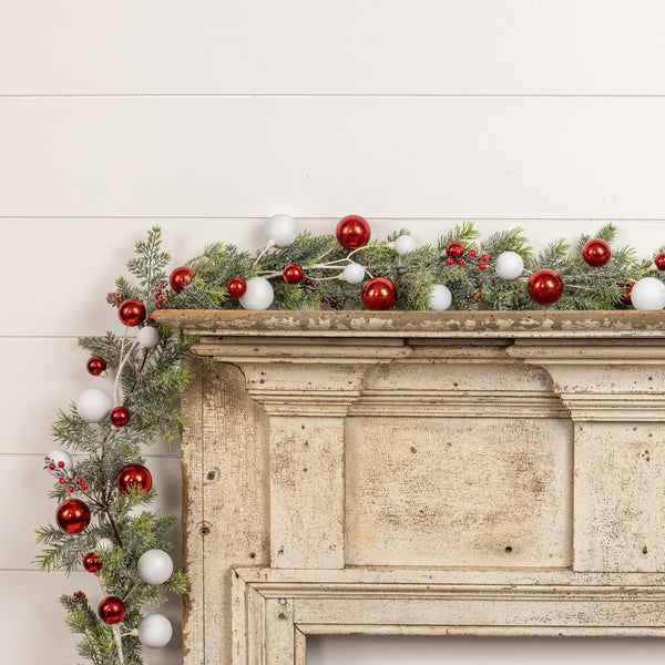 72" RED & WHITE BALL GARLAND W/ 2" BALL