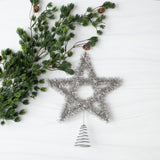 10" SILVER TINSEL STAR TREE TOPPER