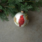 4" BALL ORNAMENT W/ CARDINAL PAINTING & TREE