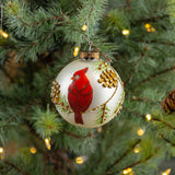 4" BALL ORNAMENT W/ CARDINAL PAINTING & TREE