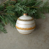 SILVER & GOLD STRIPED BALL ORNAMENT