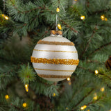 SILVER & GOLD STRIPED BALL ORNAMENT