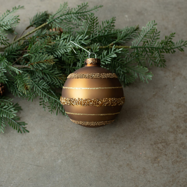 GOLD & GOLD STRIPED BALL ORNAMENT