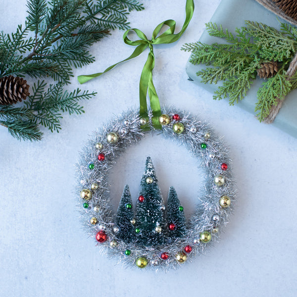 8.5" WREATH & PINE TREES ORNAMENT