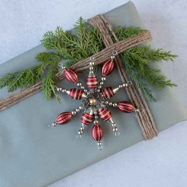 6.5" RED BEAD STAR ORNAMENT RED