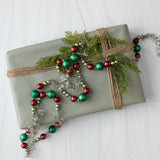 72" RED, GREEN & SILVER BEAD & TINSEL GARLAND